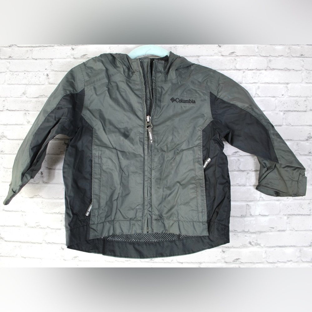 Columbia Boys Size 2T Windbreaker Hooded Black Gray Jacket